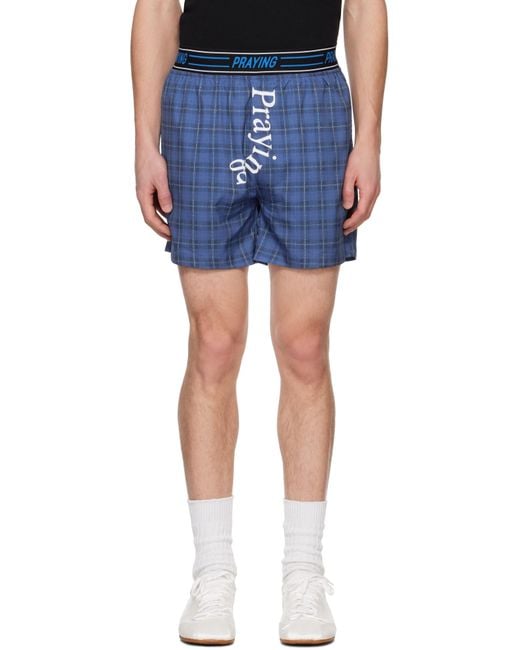 PRAYING Blue Boxer Swim Shorts for men