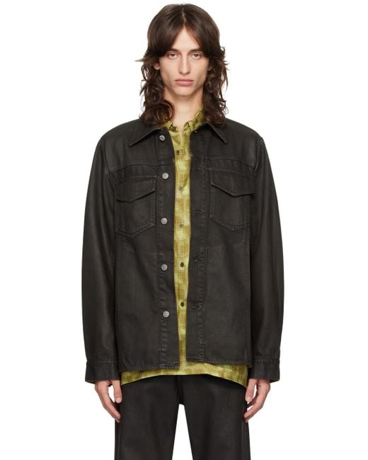 Dries Van Noten Black Waxed Denim Jacket for men