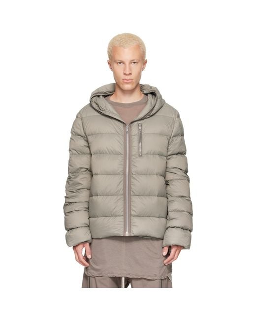 Rick Owens Gray Khaki Tower Light Nylon Duvet Down Jacket for men