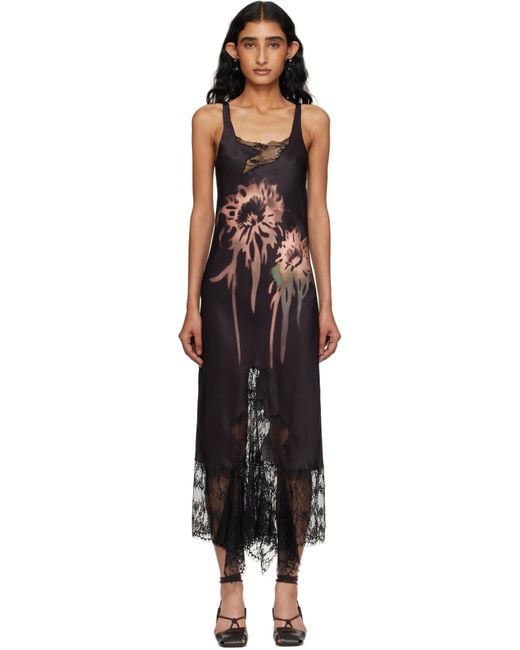 Collina Strada Black Flower Drip Anemone Slip Dress