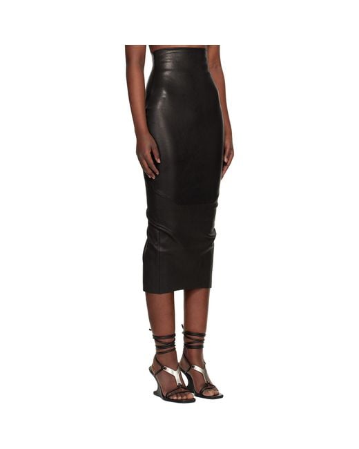 Rick Owens Black Temple Dirt Pilla Leather Midi Skirt