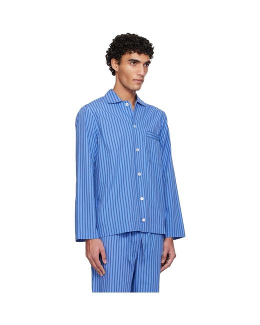Tekla Blue Poplin Long-Sleeved Pyjama Shirt for men