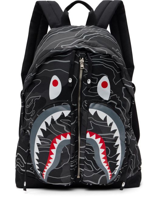 A Bathing Ape Layered Line Camo Shark Backpack in Black for Men Lyst