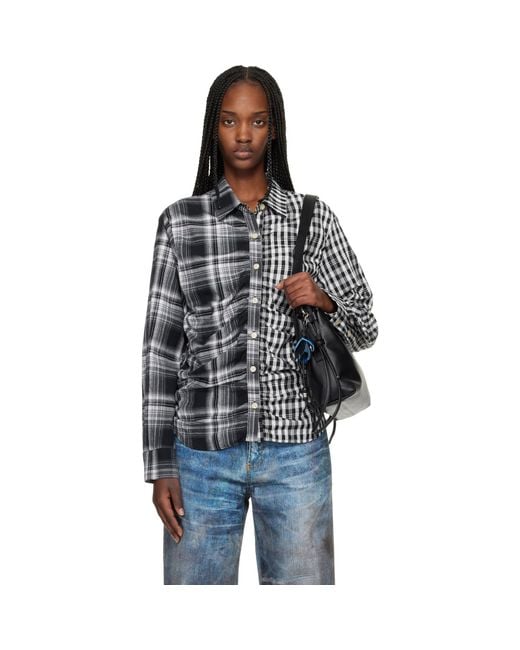 ANDERSSON BELL Black Shirred Check Shirt