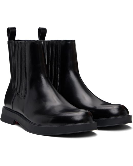 HUGO Black Embossed-Logo Faux-Leather Chelsea Boots for men