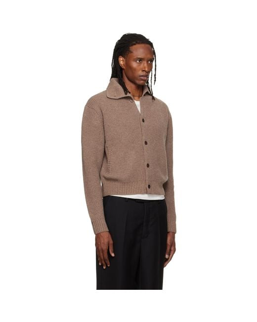TONYWACK Brown High Neck Merino Wool Cardigan for men