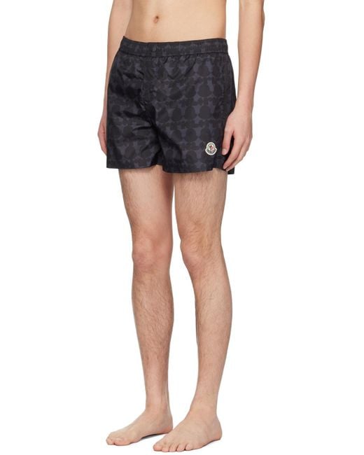 Moncler Black Printed Swim Shorts for men