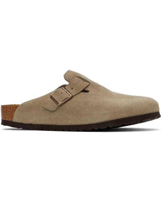 Birkenstock Suede Soft Footbed Boston Clogs in Taupe (Gray) for Men | Lyst