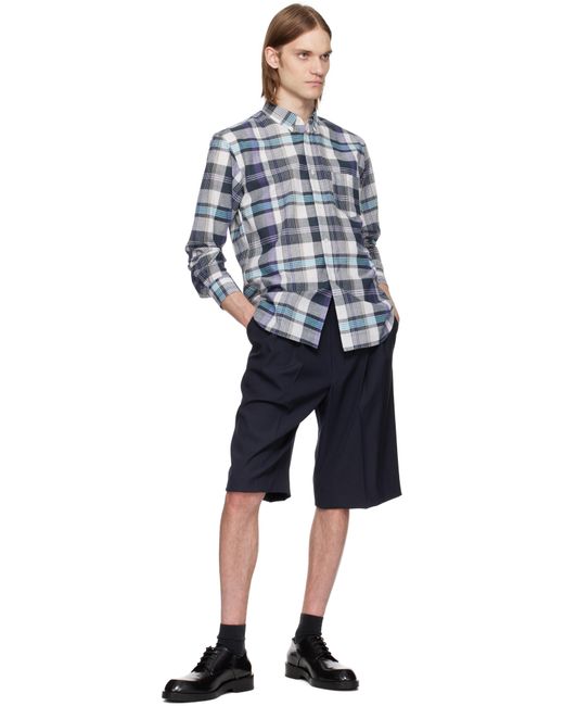 メンズ Comme des Garçons グレー＆ブルー ヤーンダイ コットンポプリン チェック シャツ Blue