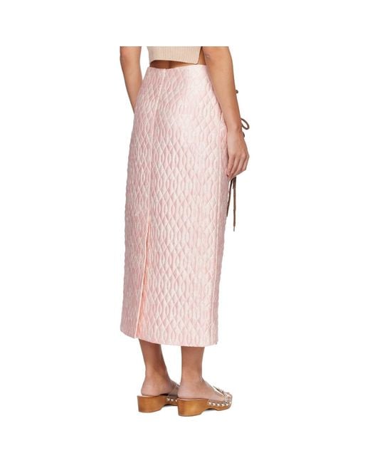 Simone Rocha Pink Quilted Offset Pencil Midi Skirt