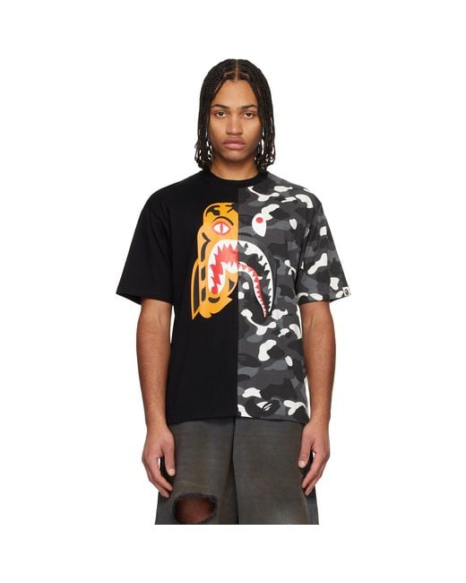 A Bathing Ape Black City Camo Tiger Shark Relaxed Fit T-Shirt for men