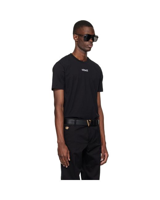 Versace Black Embroidered Cotton-Jersey Slim T-Shirt for men