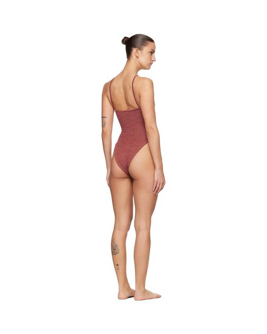 Hunza G Black Burgundy Jasmine Tonal Hoop Swimsuit