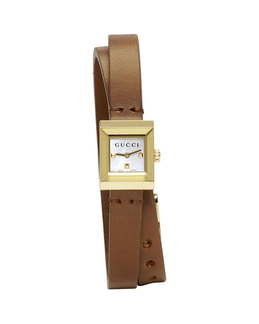 Gucci Metallic Gold & Brown Square Double Wrap Watch