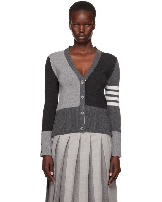 Thom Browne Black Funmix 4-Bar Classic V-Neck Cardigan