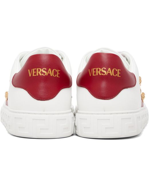 Versace Black Greca Embellished Faux-Leather Sneakers for men