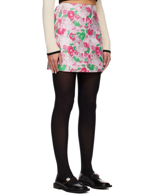 Ganni Black Silver & Pink Floral Miniskirt