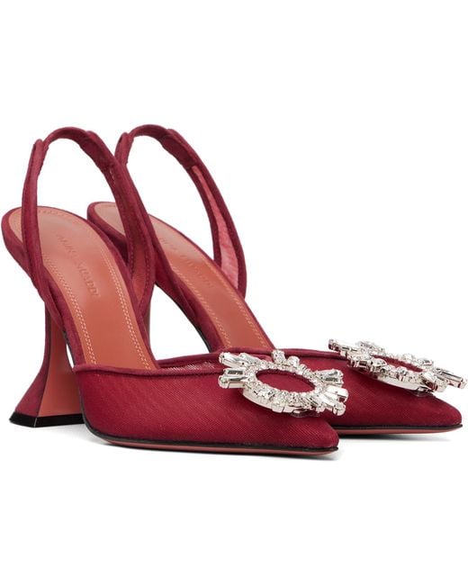 AMINA MUADDI Red Burgundy Begum Mesh 95 Sling Heels