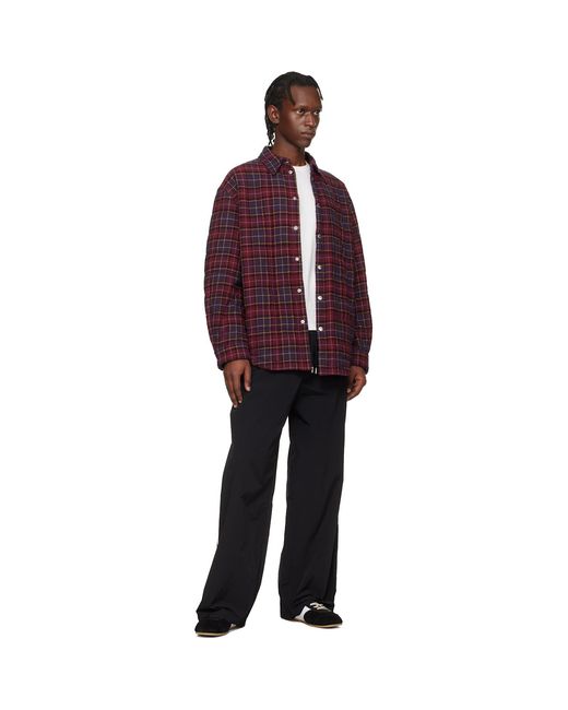 Off-White c/o Virgil Abloh Purple Burgundy Spray Arrow Check Padded Overshirt for men