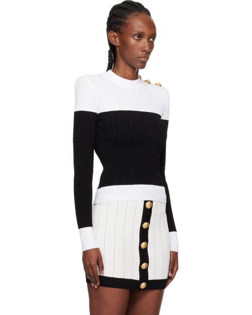 Pull À Manches Longues Contrasté Noir Et Blanc Balmain en coloris Black