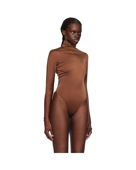 Mugler Blue Brown Mock Neck Bodysuit