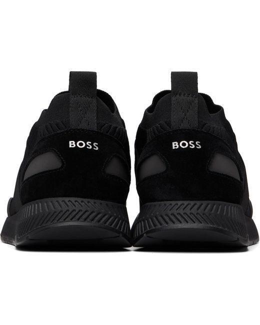Boss Black Suede Trim Knitted Upper Sneakers for men