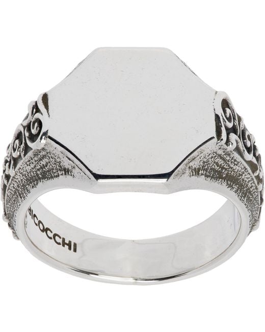 Emanuele Bicocchi Metallic Mirror Floral Signet Ring for men