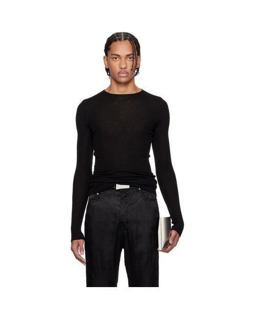 Rick Owens Black Temple Ribbed Round Neck Sweater for men
