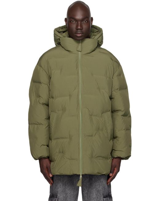 Ganni Green Quilted Puffer Coat for men