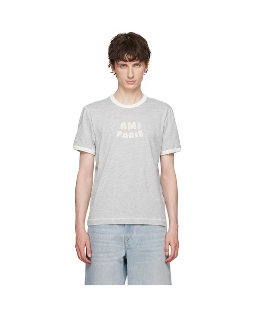 AMI Black Cotton Knitted Patch T-Shirt for men