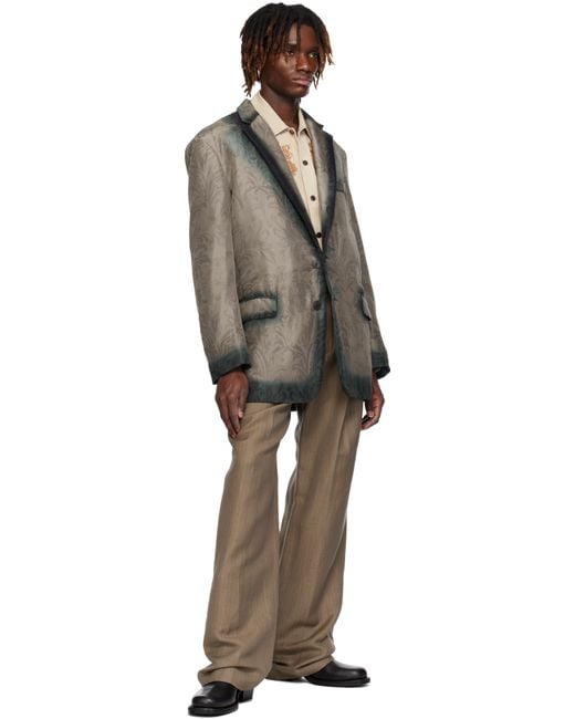 Dries Van Noten Black Taupe Sateen Blazer for men