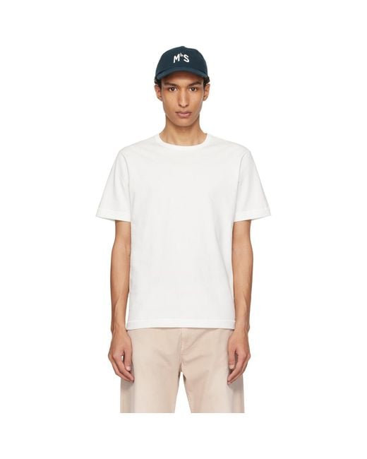 Merz B. Schwanen White 2M15 Mid-Century Machine Refined Fit T-Shirt for men