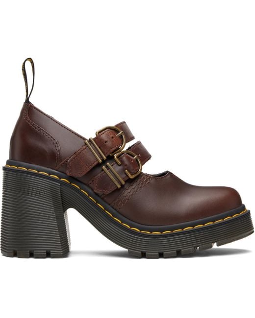 Dr. Martens Brown Eviee Leather Mary Jane Heels