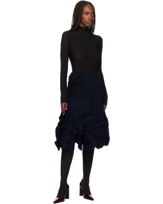 Alaïa Black Tweed Knit Frills Midi Skirt