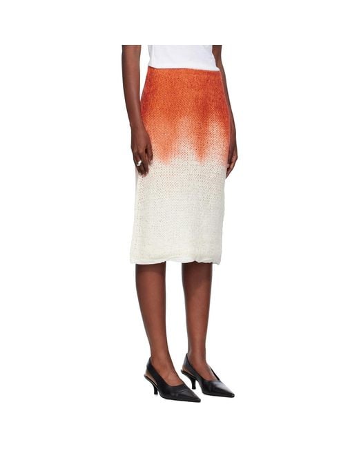 Bottega Veneta Orange Lightweight Wool Silk Overdye Knit Midi Skirt