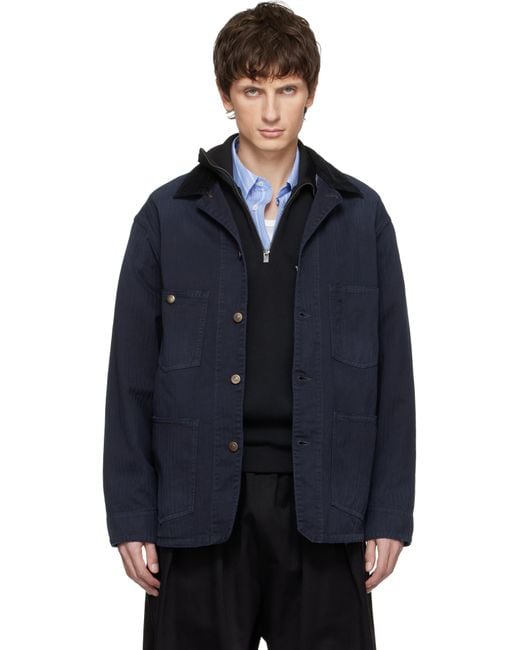 Maison Margiela Blue Herringbone Workwear Jacket for men