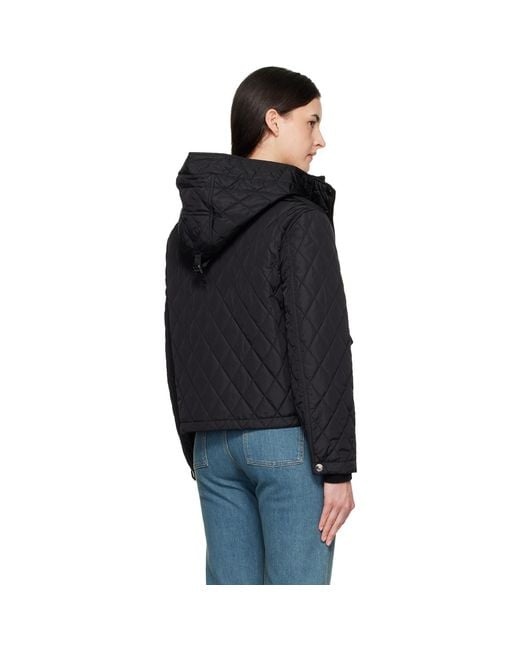 Burberry Black Cropped Quilted Nylon Hooded Jacket