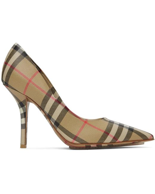 Burberry Metallic Beige Check Heels