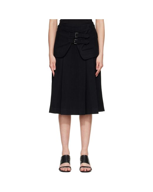 TONYWACK Black Wool Double-Layered Midi Skirt