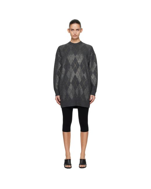 Alexander Wang Black Long Sleeve Crewneck Crystal Argyle Hotfix Minidress