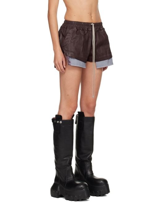 Rick Owens Black Burgundy Concordians Fog Boxers Denim Shorts