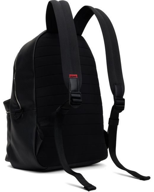 HUGO Black Perforated Faux Leather Backpack for men