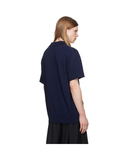 HODAKOVA Blue Knit Wool Short Sleeve Polo for men
