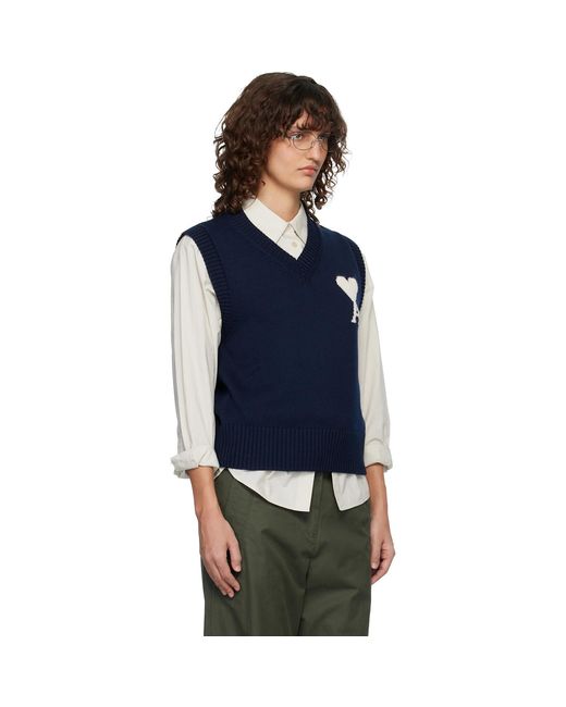 AMI Blue Wool & Cotton Sleeveless Ami De Coeur Vest