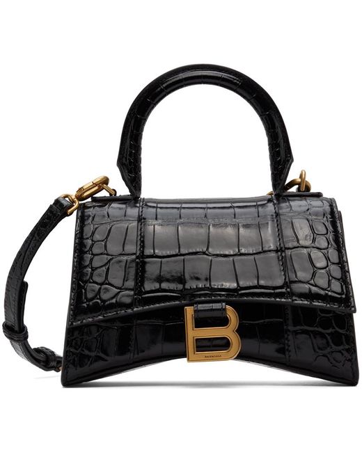 Balenciaga Leather Black Croc Xs Hourglass Top Handle Bag Lyst