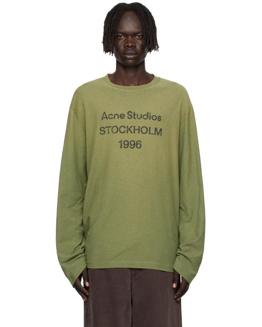 Acne Green Logo Relaxed Fit T-Shirt for men