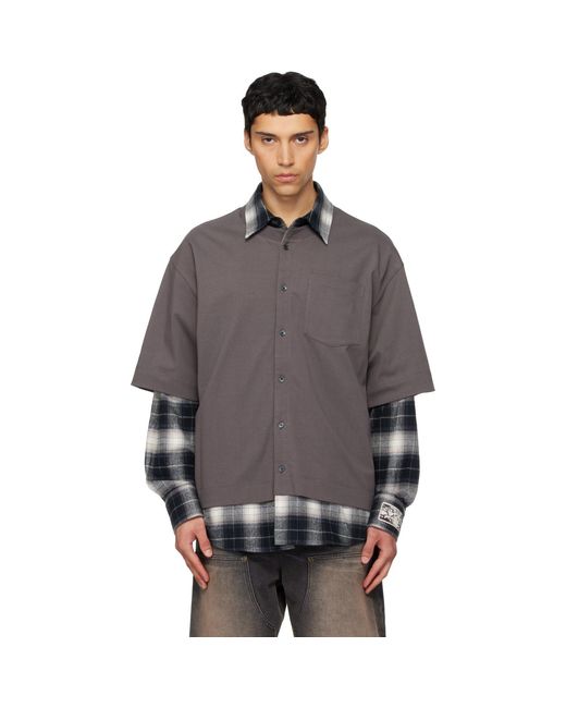 we11done Gray Check Layered Shirt for men