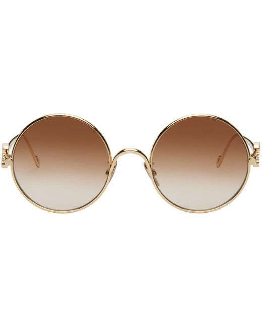 Loewe Black Gold Anagram Round Sunglasses