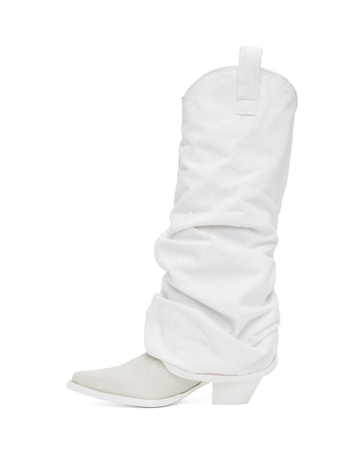 R13 White Mid Cowboy Denim Sleeve Boots