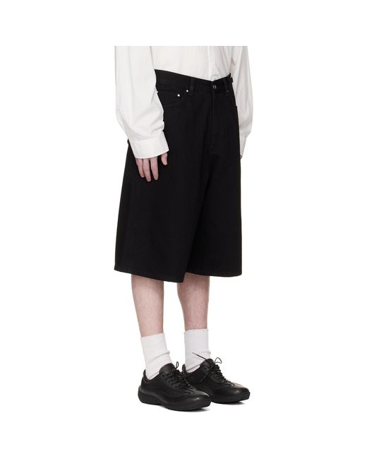 HELIOT EMIL Black Fence Denim Shorts for men